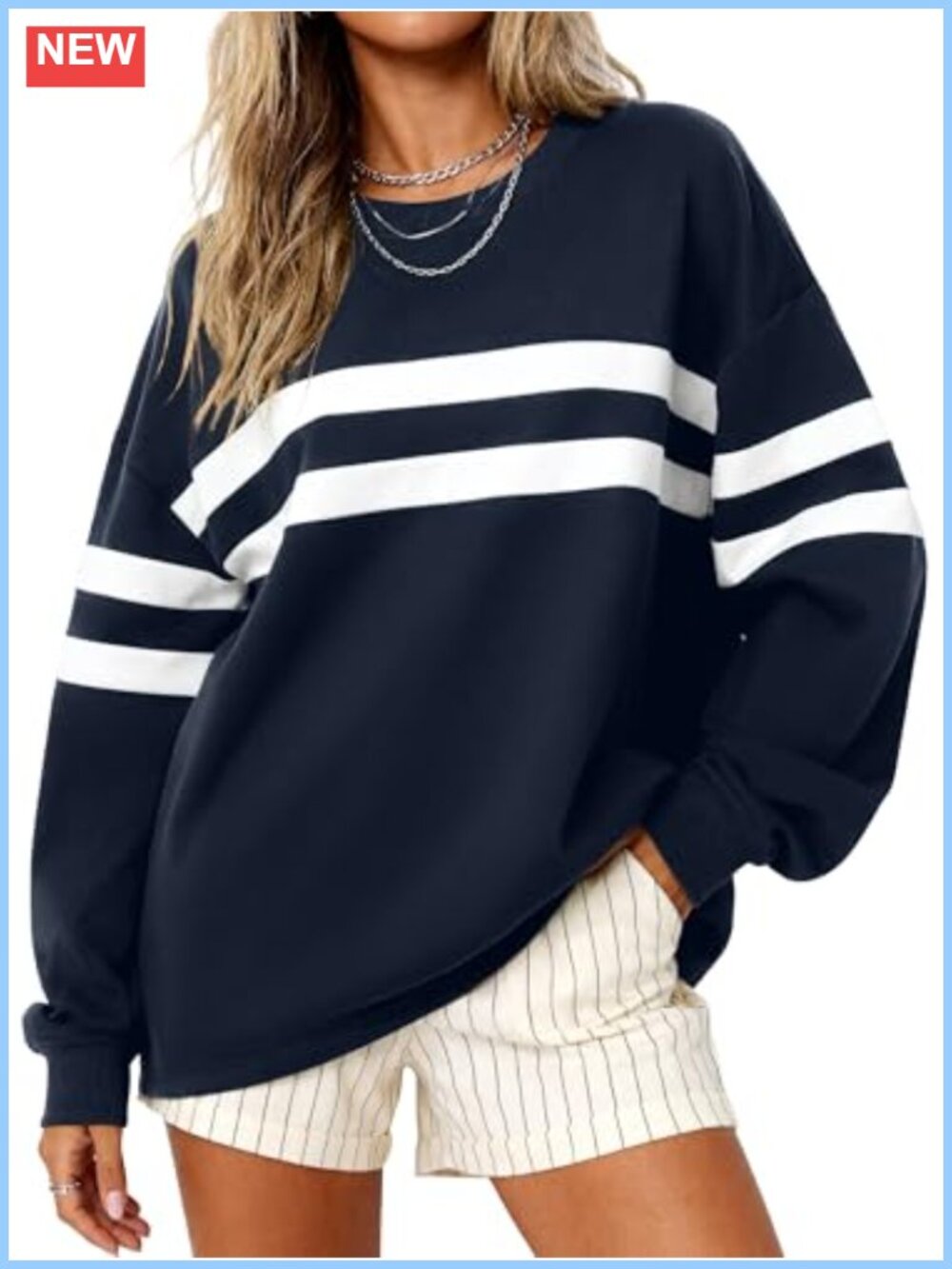 Oversized Striped Crewneck Pullover Sweatshirt Women Fall Long Sleeve